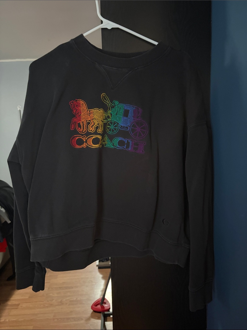 Coach Black Crewneck Sweatshirt with Rainbow Carriage Logo